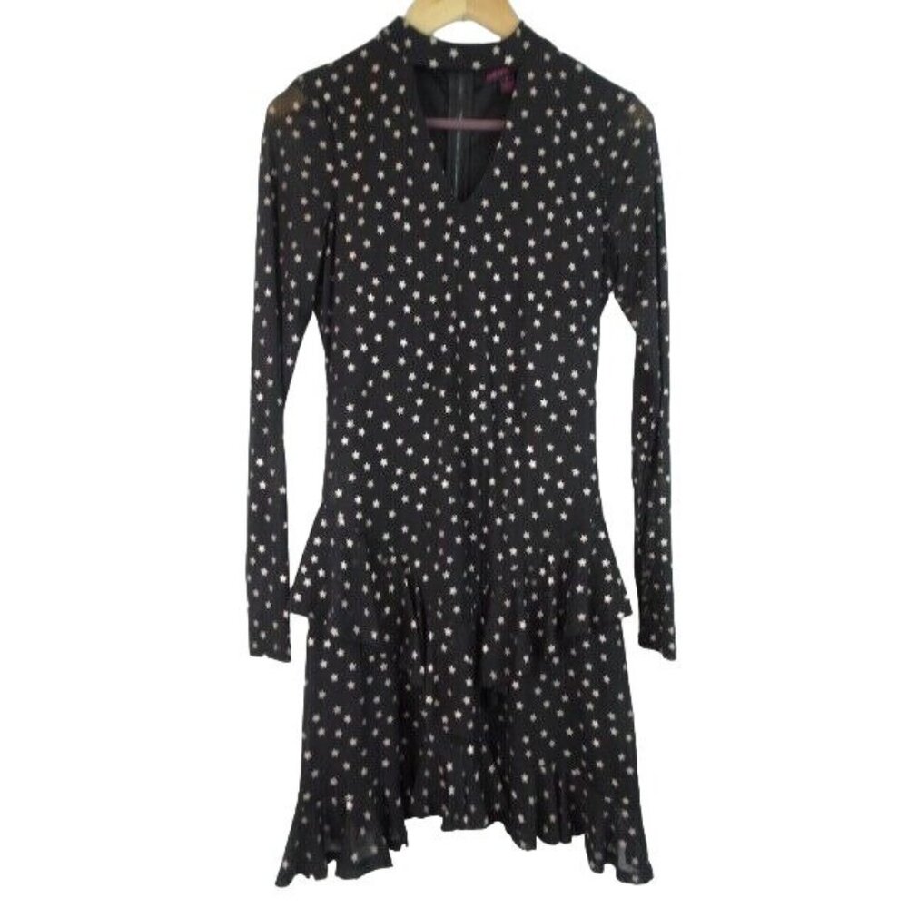 Material Girl Women's Dress Size Medium Black Stars Long Sleeve Sleeve Dress
